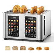 Patbrela Toaster 4 Slices, Stainless Steel, Touch LCD Screen, Dual Independent Controls, Digital Timer, 7 Shade Settings, Wide Slots, Removable Crumb Tray, ST002