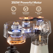 ONSON 5QT 350W Copper Motor, 12-Speed Electric Mixer with Stainless Steel Bowl, Dough Hook, Whisk, Beater, Milky White