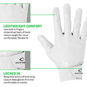 Cutters Rev Pro 5.0 Football Receiver Gloves, Lightweight Neoprene, Air C-TACK Grip, Reinforced Fingertips, Hook Closure, Adult Large, Solid White, cpt-auo-167
