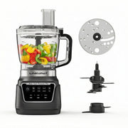 LINKChef Food Processor, 1000W All-Copper Motor, 9-Cup BPA-Free Bowl, 4 Presets, 3-Speed, Slicing and Shredding Discs, Kneading Blade, Black, FP-12
