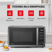 Toshiba Countertop Microwave Oven, 0.9 Cu Ft, 900W, 6 Preset Menus, Child Lock, Defrost, Mute Function, Black Stainless Steel, 10.6 Inch Turntable, ML4-EM09PA(BS)