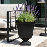 Mainstays Finn Square Black Recycled Resin Planter Urn with Drainage Holes, Weather Resistant, 16in