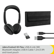 Jabra Evolve2 65 Flex Wireless Bluetooth On-Ear Headset with Active Noise Cancellation, USB-A and Bluetooth Connectivity, Blue