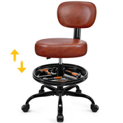 Primy Shop Stool with Wheels, Adjustable Height Rolling Mechanics Chair with Backrest, Footrest, Storage Tray, Heavy-Duty Garage Roller Seat, Brown, PY-T01-Brown
