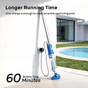Syvio 2-in-1 Cordless Handheld Pool Vacuum with Telescopic Pole, 60 Min Runtime, Blue
