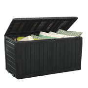 Keter Marvel Plus 71 Gallon Resin Outdoor Storage Box with Wood-Look Texture, Weather-Resistant, Lockable, Graphite