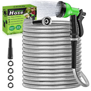 GVDV CP014771 Garden Hose, 3/4 inch x 100ft Metal Water Hose with Spray Nozzle, Leak Proof, Tangle Free, 550PSI