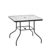 Mainstays Albany Lane 5pc Outdoor Dining Set, Teal Sling Fabric, Black Powder-Coated Steel Frame, Tempered Glass Table with Umbrella Hole, Folding Chairs, MS672807941901