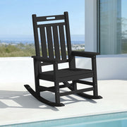 Justlet Loyalice HDPE Outdoor Rocking Chair, Black, High Back, Wood-Grain Texture, Heavy-Duty, Fade Resistant