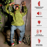 Frashp Haunted Hill Farm 4.4-ft Life-Size Impaled Zombie Animatronic with Voice-Activated Sensor, Swinging Arms, Glowing Eyes, Adjustable Volume, Dual Power Options