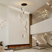 Garwarm 10 Rings Modern LED Chandelier, Dimmable Black Pendant Light, Adjustable Height 133.86 in, 3000-6500K