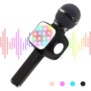QiShi Bluetooth Wireless Karaoke Microphone 4-in-1 Portable Speaker Recorder with LED Lights Black