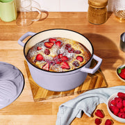 Made By Gather 4 Quart Enameled Cast Iron Round Dutch Oven with Petal Design Lid, Lavender, Oven Safe to 500F, 29042