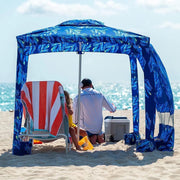 Ammsun Beach Cabana Tent 6.2'x6.2' with Side Wall UPF 50+ Easy Setup Canopy Shade Blue Coral