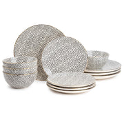 Thyme & Table TT0062 Dinnerware Black & White Dot Stoneware, 12 Piece Set Polka Dot