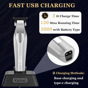 KEMEI Hair & Beard Trimmer for Men, 9000 RPM Motor, Zero-Gapped Ceramic and DLC Blades, Full Metal Body, LCD Display, USB Type-C Charging, 120-Minute Runtime, 3023-702