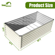 SnugNiture 8x4x2FT White Galvanized Raised Garden Bed, Large Outdoor Metal Planter Box Kit for Vegetables & Flowers