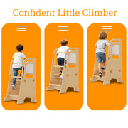 G TALECO GEAR GTG-001 Toddler Tower with Chalkboard, Wooden Step Stool Helper with Adjustable Height, Rounded Corner Protection, Natural Finish