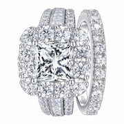 SHELOVES Jewelry Princess Halo Wedding Engagement Ring Set with AAAAA Cubic Zirconia, Size 7 - Non-Allergic