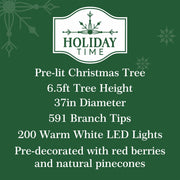 Holiday Time 301T22018 6.5' Pre-Lit Glittering Frosted Slim Pine Green Artificial Christmas Tree with Warm White Lights