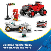 LEGO Sonic the Hedgehog Silver's Car vs. Knuckles' Monster Truck Building Set, 378 Pieces, Includes Silver and Knuckles Minifigures, Racing Playset for Kids Ages 8+, 77118