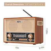 Topteng Retro Table Top Radio, Portable AM FM SW Radio with Wooden Shell, Bluetooth Speaker, USB SD Playback, AUX Headphone Jack, Rechargeable Battery, E202-A010