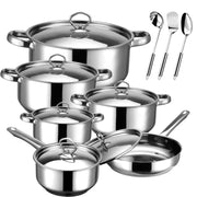 Bestdin 12-Pieces Cookware Set, Nonstick Granite Coating, Stainless Steel, Silver - Durable Construction