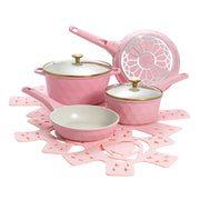 Paris Hilton PH13277-AR 10-Piece Ceramic Nonstick Cast Aluminum Cookware Set, Pink