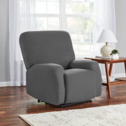 Mainstays 4860009WWCHR Herringbone Stretch-to-Fit Fabric Recliner Slipcover, Stain Protection, 4-Piece, Charcoal