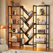 Casacomoda Triple 5-Tier Bookshelf with 17 Open Shelves, App-Controlled RGB LED Lights, Metal Frame, Waterproof Surface, Black