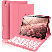 Kenke Keyboard Case for iPad Air 11-Inch M3 M2 and 5th 4th Generation, Wireless Detachable Backlit Keyboard with Pencil Holder, Pink Red