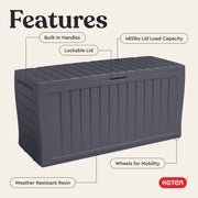 Keter Marvel Plus 71 Gallon Resin Outdoor Storage Box with Wood-Look Texture, Weather-Resistant, Lockable, Graphite