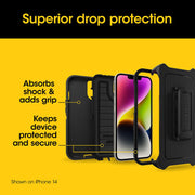 OtterBox Defender Series Pro Hard Shell Case, Tri-Layer Protection, MagSafe Compatible, Black, Compatible with Apple iPhone 13, 14, 15, 16e, 17e, 77-92732