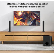 Cowin SoundBar for Smart TV, 120W Output with Subwoofer, Bluetooth 5.0, 3 Equalizer Modes, Volume Boost, ARC/Optical/AUX Connectivity, 2-in-1 Detachable Design, Black