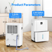 Aootek Whole House Dehumidifier, 80 Pints/Day Moisture Removal, 5000 Sq Ft Coverage, 1.06 Gal Tank with Drain Hose, Smart Humidity Control, Quiet Operation, Timer, White, DO25