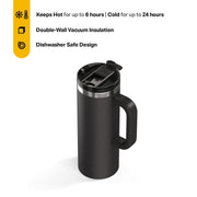 RTIC Road Trip Travel Mug, 20 oz, Ceramic Lined, Insulated, Leak-Resistant Lid, Black