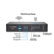 SonicWall TZ270 Gen 7 Firewall Appliance, 8x 1GbE RJ45, 2x USB 3.0, Black