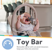 Nuby Baby Bouncer Seat, Portable Infant Bouncer with 3-Point Harness, Soothing Vibrations and Sounds, Removable Canopy, Gray, 92331770
