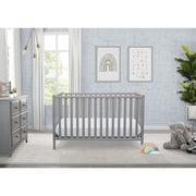 Delta Children Heartland 4-in-1 Convertible Crib, Gray, Adjustable Mattress Height, Wood Construction, 555140-026