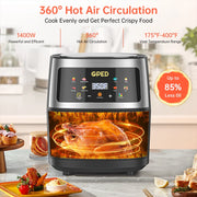 GPED 03ARFR Air Fryers, 7.5 QT 8-in-1 Oilless Air Fryer Oven with Visible Cooking Window, One-Touch Screen, Nonstick and Dishwasher-Safe Basket, Customized Temp/Time, Including Air Fryer Paper Liners 50 Pcs (Silver)