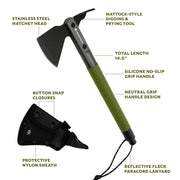 Swiss Tech Beilwerk Camping Hatchet, Stainless Steel Head, Anodized Aluminum Handle, Silicone No-Slip Grip, Nylon Sheath, 14.5 in