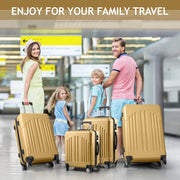 Zimtown 4 Piece Luggage Set, ABS Hard Shell Suitcase Luggage Sets Double Wheels, Mustard Yellow - Durable
