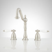 Signature Hardware SH449713BN Victorian Gooseneck Bathroom Faucet - Porcelain Lever Handles - Brushed Nickel