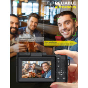 Novzzovaz 5K Vlogging Camera, 64MP Point & Shoot Digital Camera, 18X Digital Zoom, 3-Inch Flip Screen, Wi-Fi Enabled, Black, NVZV5K64MP