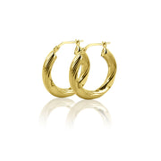 Brilliance Fine Jewelry 14K Gold Plated Sterling Silver Twisted Ribbed Hollow Lightweight Hoop Earrings, Yellow Gold, GZM08623-14KGP