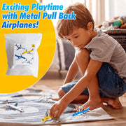 Ludolm Die Cast Metal Airplane Toys 4 Pack, Pull Back Play Vehicles in Blue White Yellow for Kids Ages 3 to 8