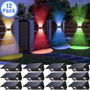 Hoyiours Solar Fence Lights, Outdoor Waterproof, 12-Pack Color Changing Solar Wall Lights with 5 Modes, White and RGB, ABS Material
