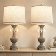 JUJUYUYOP Three-Level Dimmable Table Lamps Set of 2 with USB Port, 25 in, Gray Resin Base with Linen Shade, LM8901