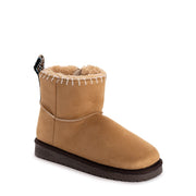 MUK LUKS Women's Truvie Faux Suede Cozy Ankle Bootie, Wide Width, Zip Closure, Beige