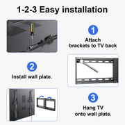 Perlesmith Fixed Tilting TV Wall Mount for 32-82 Inch TVs, VESA up to 600x400mm, Holds up to 132 lb, Black Steel, Low Profile, PSLTK1